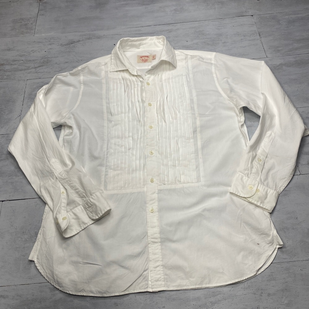 Brooks Brothers Tuxedo Shirt Mens L White Cotton Slim Fit Pleated Bib Formal